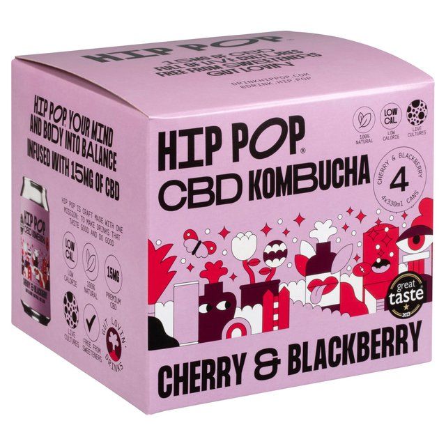 Hip Pop Cherry &amp;amp; Blackberry CBD Kombucha 4 x 330ml   4 x 330ml