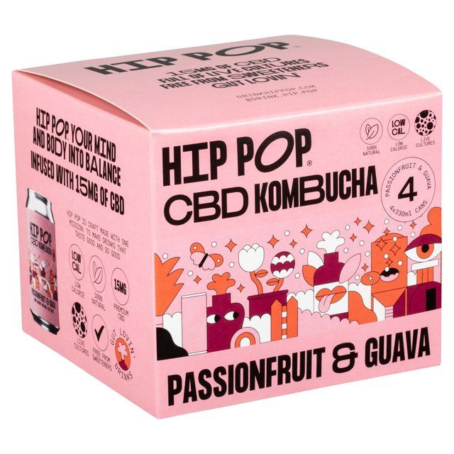 Hip Pop Passionfruit & Guava CBD Kombucha 4 x 330ml   4 x 330ml