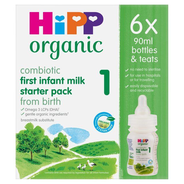 HiPP Organic 1 First Infant Baby Milk Formula Starter Pack From Birth   6 x 90ml