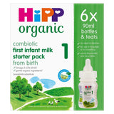 HiPP Organic 1 First Infant Baby Milk Ready to feed Starter pack from birth (6 x 90ml bottles)