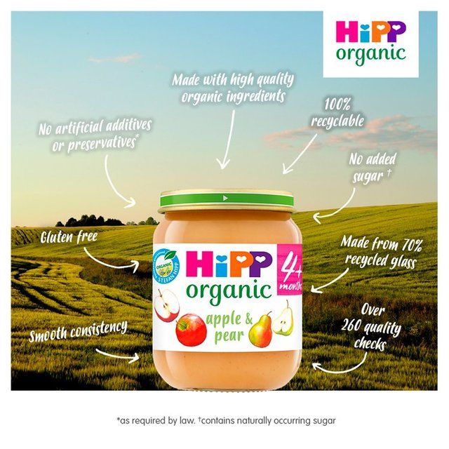 HiPP Organic Apple &amp;amp; Pear Baby Food Jar 4+ Months    125g