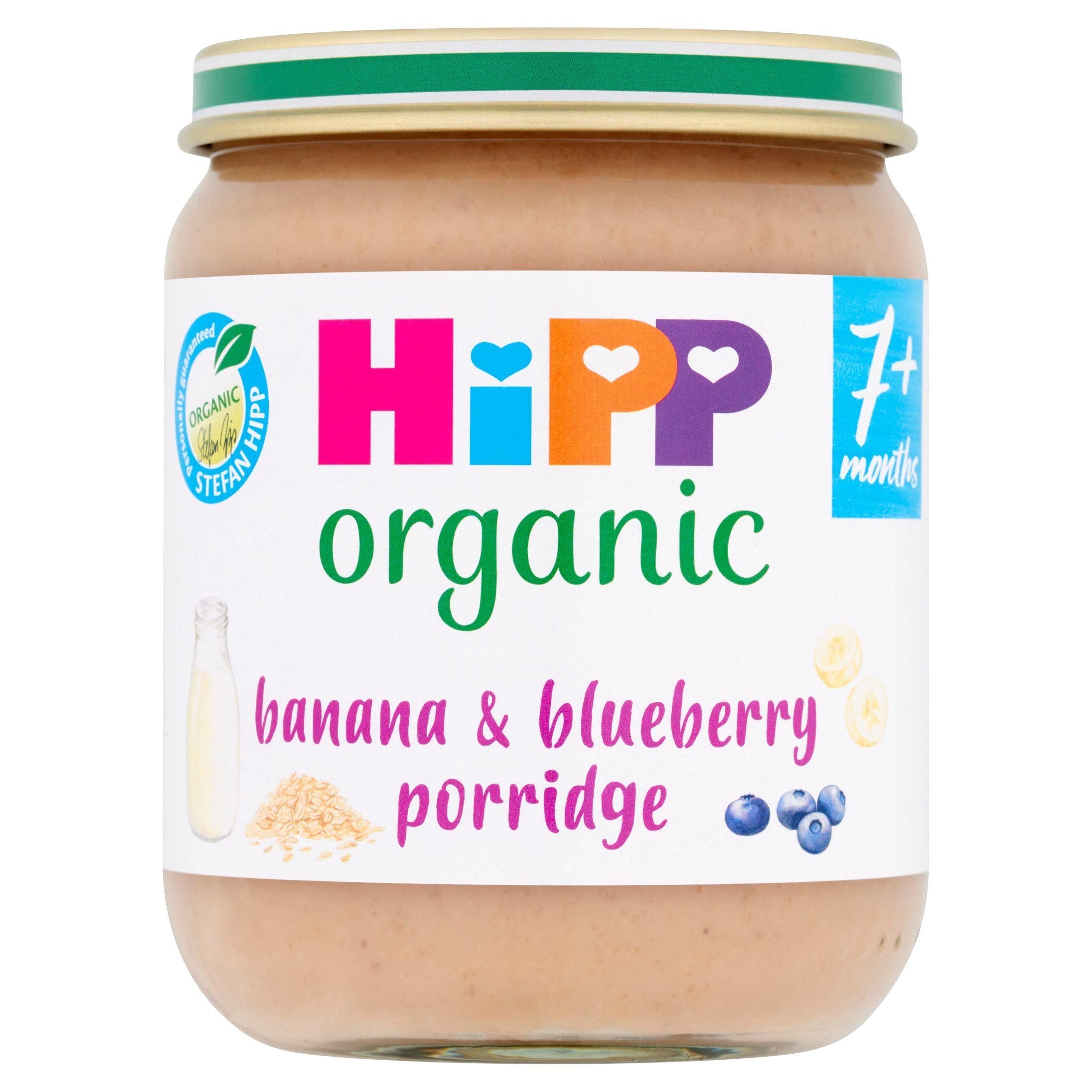 HiPP Organic Banana &amp;amp; Blueberry Porridge Baby Food Jar 7+ Months 160g