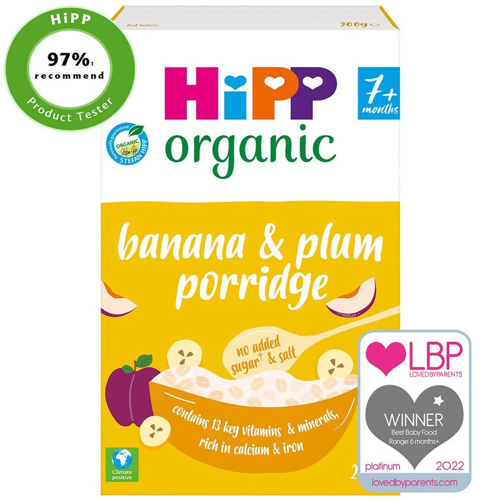 HiPP Organic Banana &amp;amp; Plum Porridge Baby Cereal 7+ Months (4 x 200g)