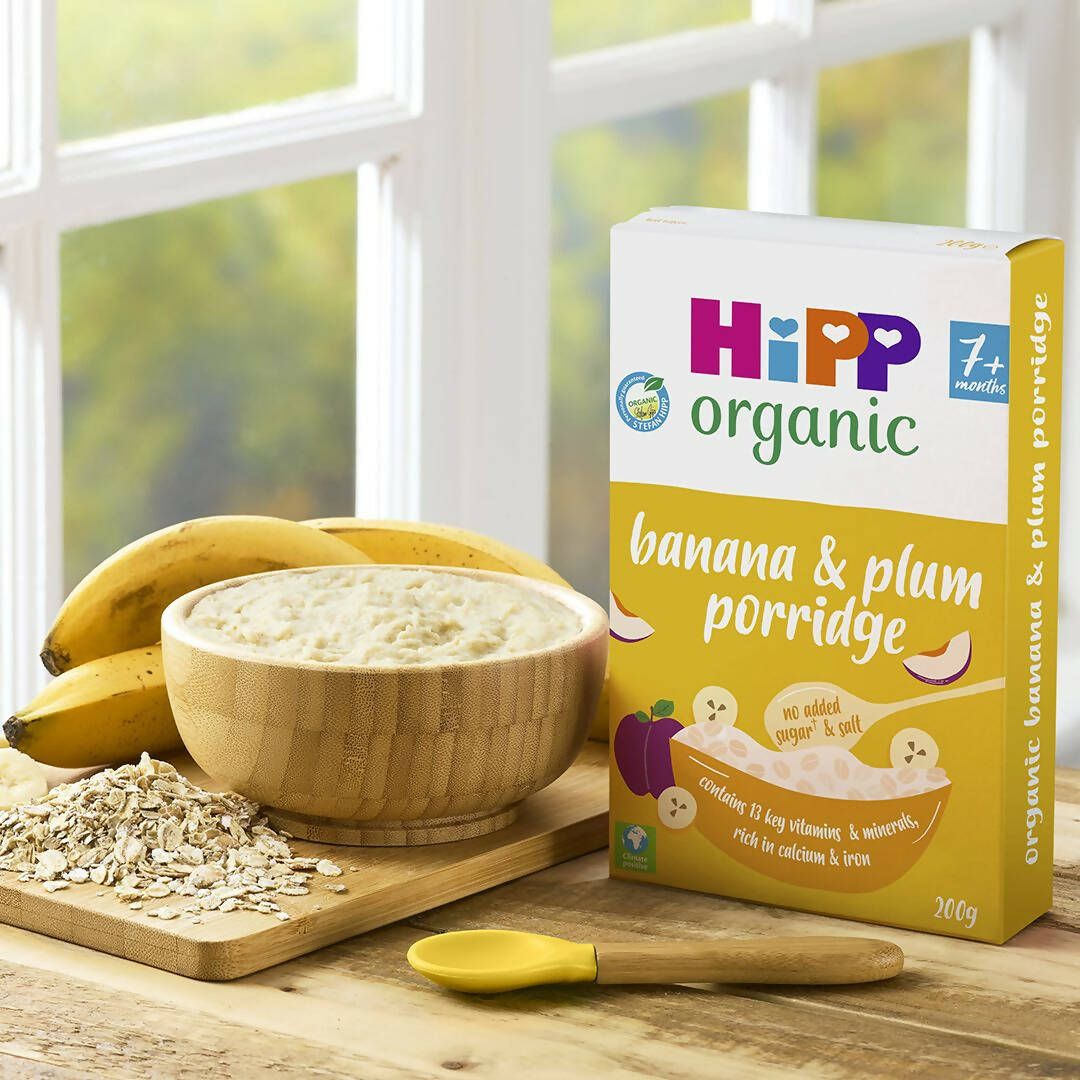 HiPP Organic Banana &amp;amp; Plum Porridge Baby Cereal 7+ Months (4 x 200g)