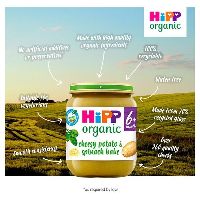 HiPP Organic Cheesy Potato &amp;amp; Spinach Bake Baby Food Jar 6+ Months    125g