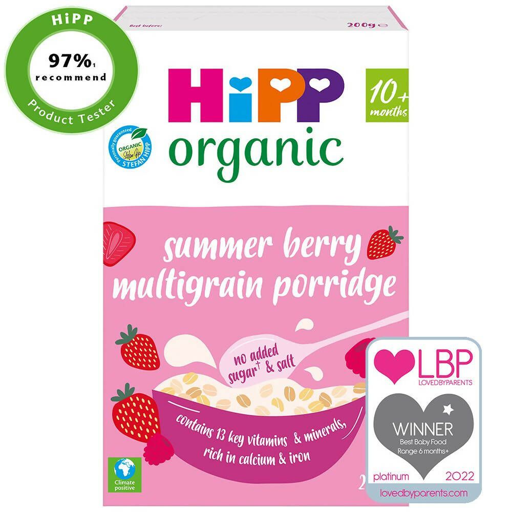 HiPP Organic Summer Berry Multigrain Porridge Baby Cereal 10+ Months (4 x 200g)