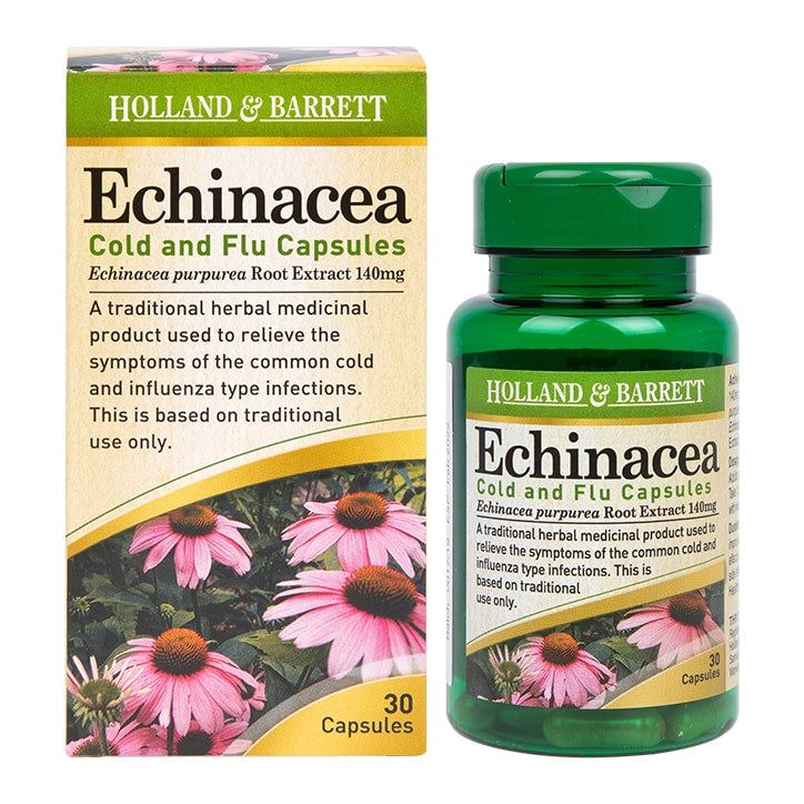 Holland &amp;amp; Barrett Echinacea Cold &amp;amp; Flu 100 Capsules 140mg