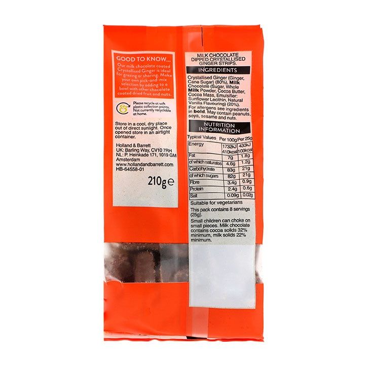 Holland &amp;amp; Barrett Milk Chocolate Crystallised Ginger 210g