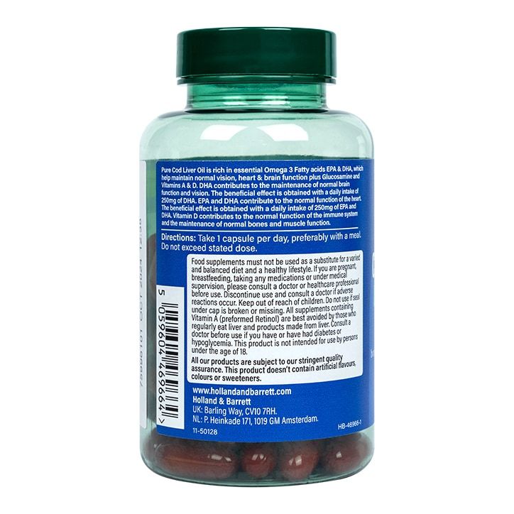 Holland &amp;amp; Barrett Pure Cod Liver Oil &amp;amp; Glucosamine 500mg 60 Capsules