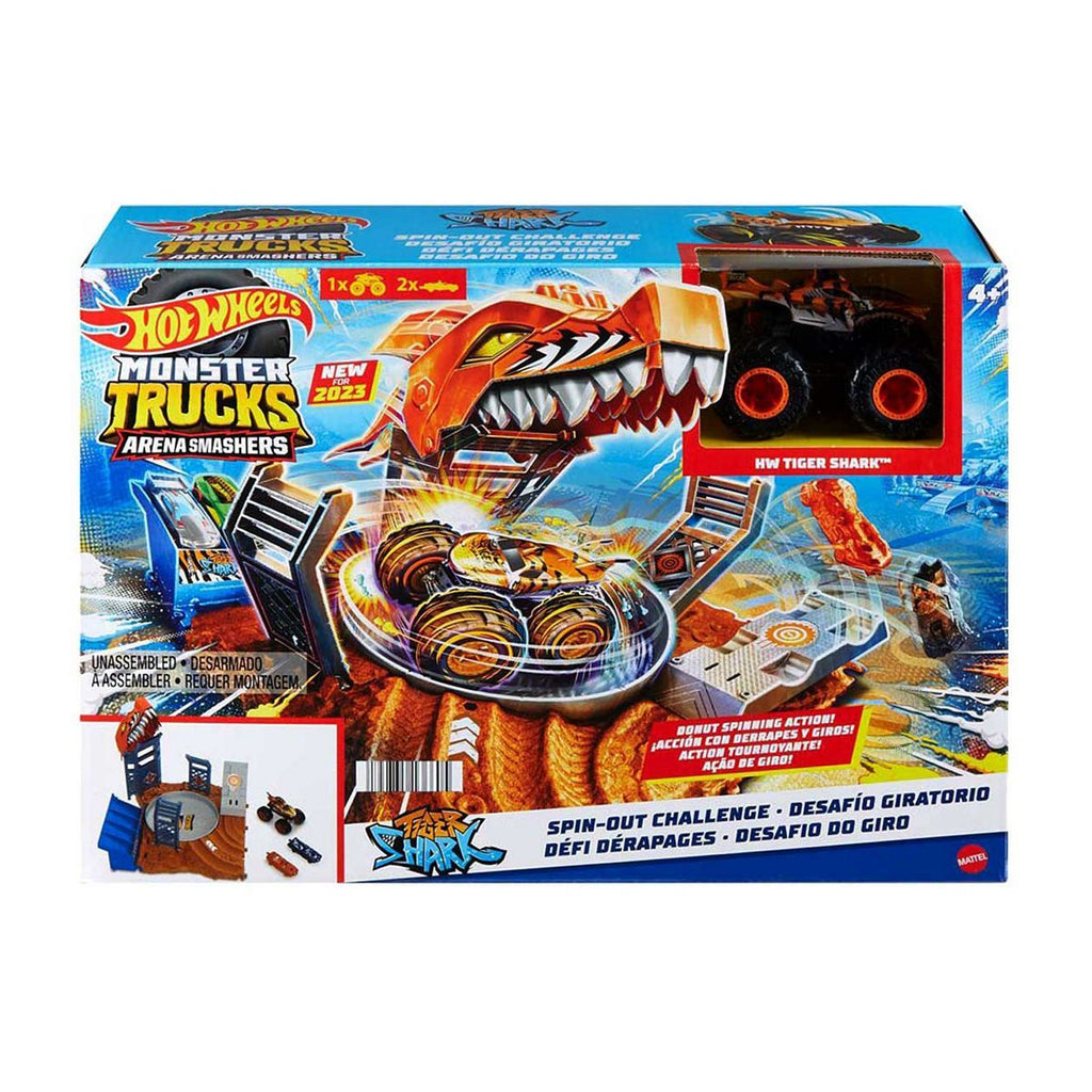 Hot Wheels Monster Trucks Arena Smashers Spin-Out Challenge Tiger Shark Playset