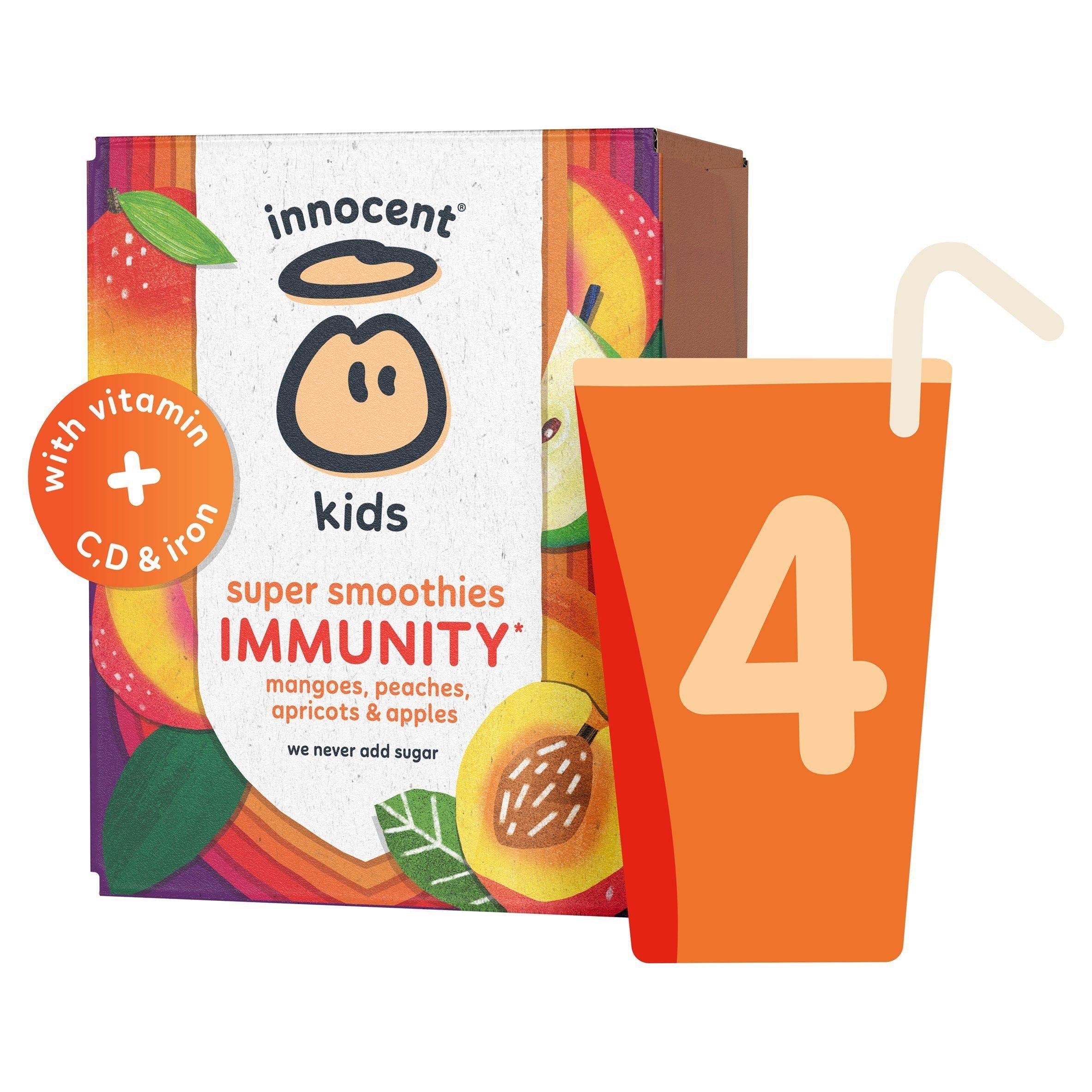 innocent Kids Mangoes, Peaches &amp;amp; Apricots Super Smoothies with Vitamins &amp;amp; Iron 4x150ml