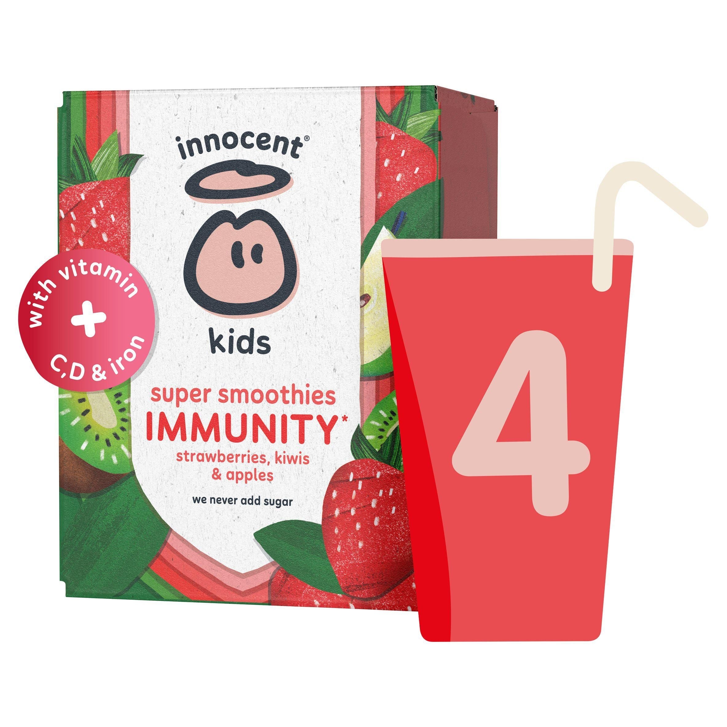 innocent Kids Strawberries, Kiwis &amp;amp; Apples Super Smoothies with Vitamins &amp;amp; Iron 4x150ml