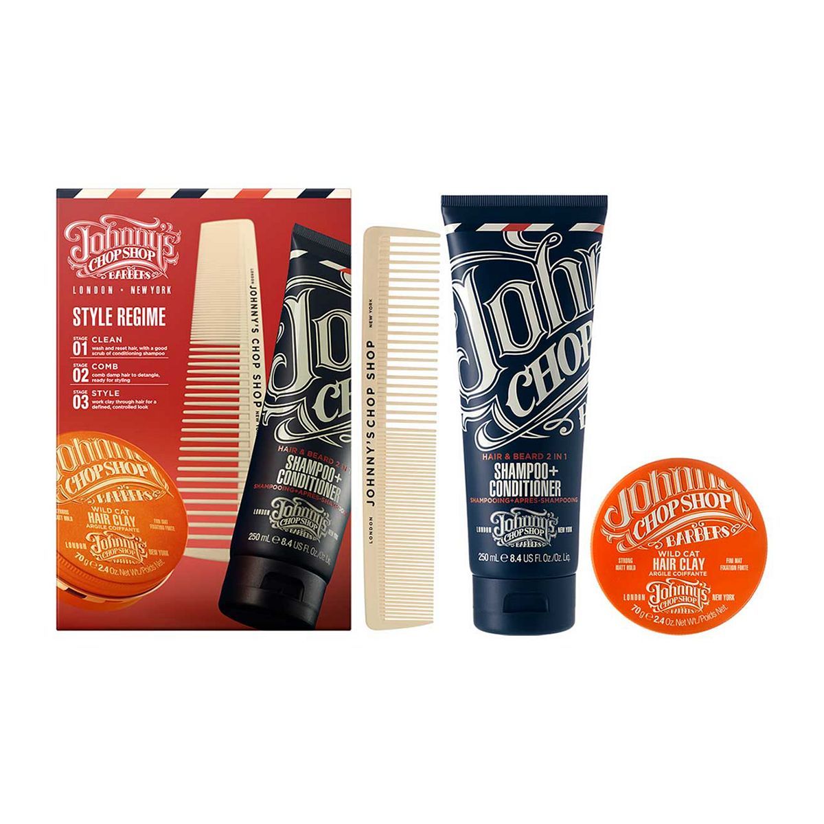 Johnny's Chop Shop Style Regime - Shampoo, Clay &amp;amp; Comb Edit