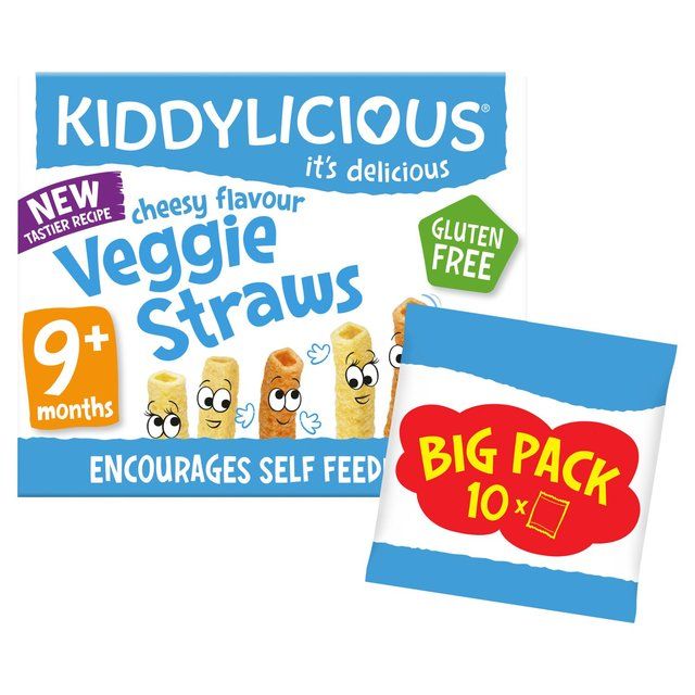 Kiddylicious Cheesy Flavoured Veggie Straws Baby Snacks Big Pack   10 x 12g