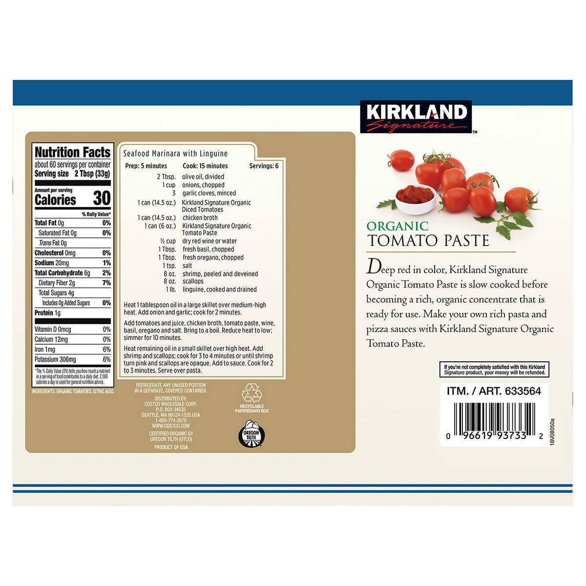 Kirkland Signature Organic Tomato Paste, 12 x 170g