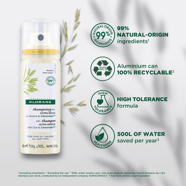 Klorane Extra-Gentle Dry Shampoo - All Hair Types - with Oat &amp;amp; CeramideLIKE   50ml