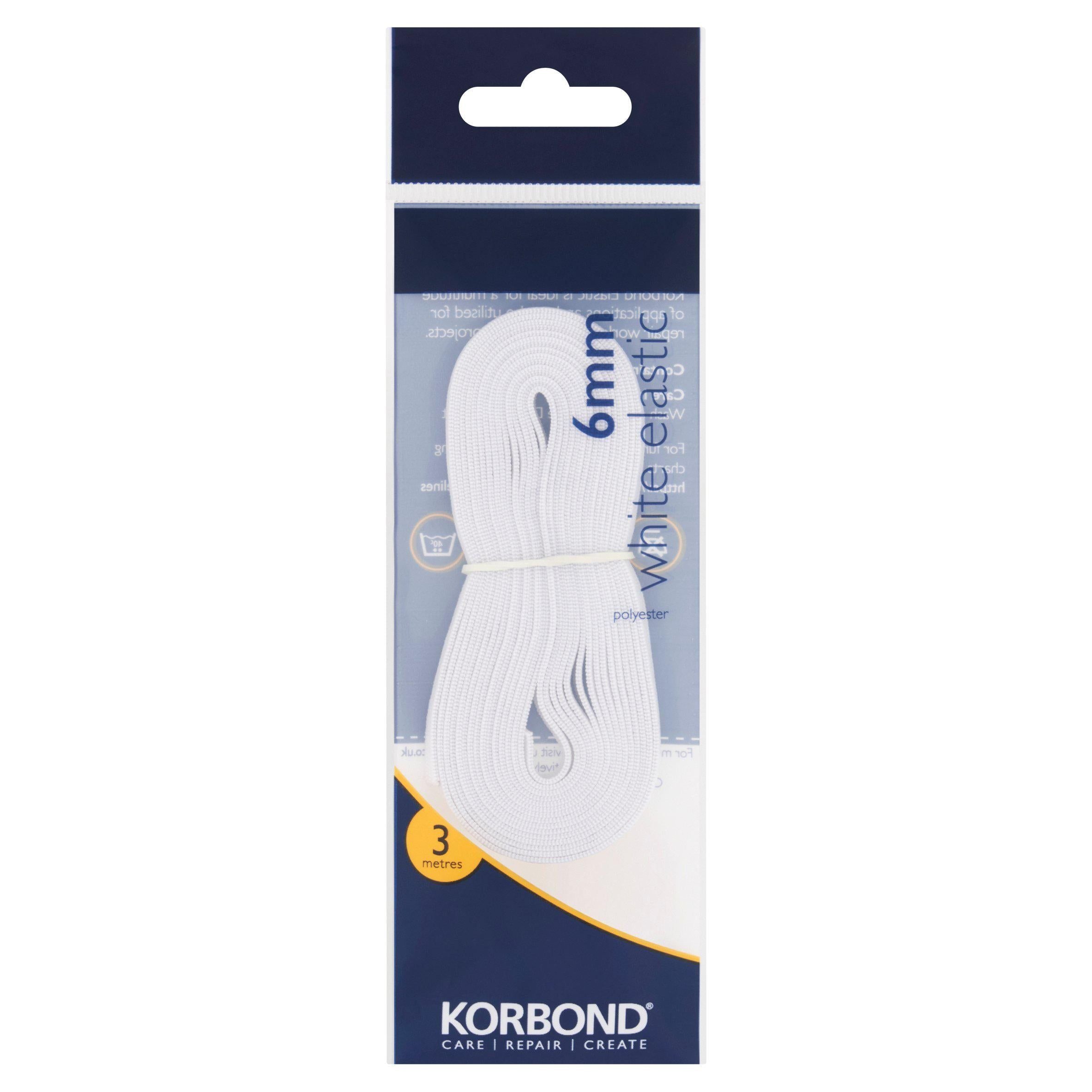 Korbond Care &amp;amp; Repair Elastic Polyester White 6mm x 3m