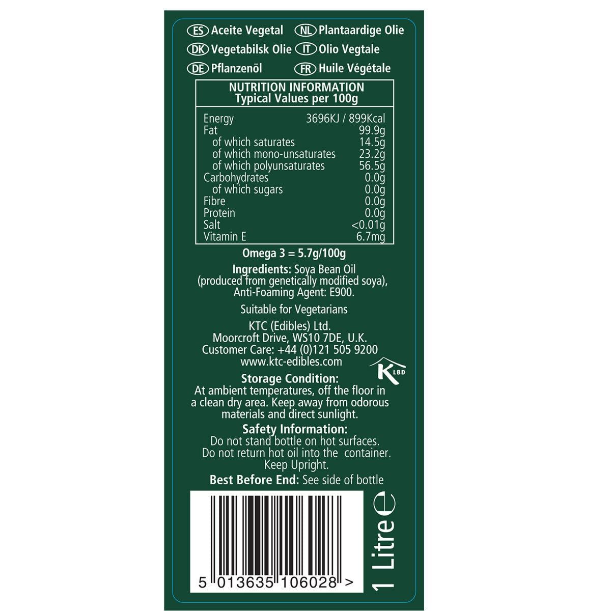 KTC Vegetable Oil, 6 x 1L