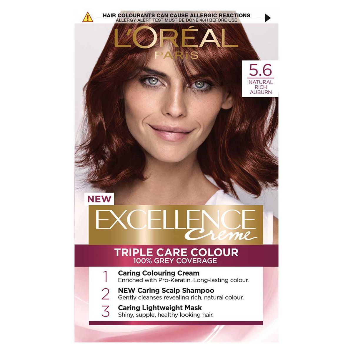 L&amp;rsquo;Or&amp;eacute;al Paris Excellence Cr&amp;egrave;me Permanent Hair Dye, Up to 100% Grey Hair Coverage, 5.6 Natural Rich Auburn