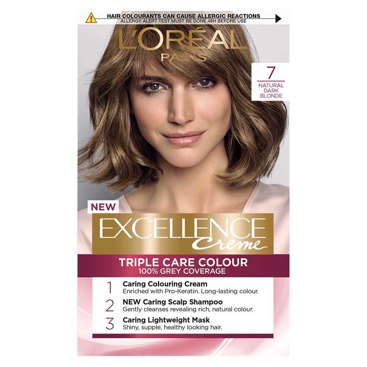 L&amp;rsquo;Or&amp;eacute;al Paris Excellence Cr&amp;egrave;me Permanent Hair Dye, Up to 100% Grey Hair Coverage, 7 Natural Dark Blonde,