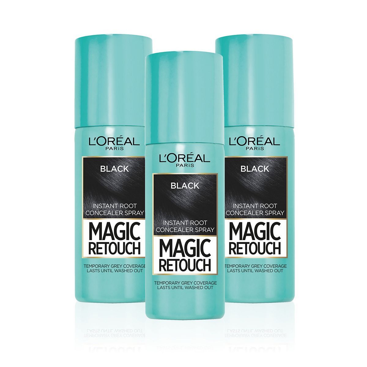 L'Oreal Magic Retouch Black Temporary Instant Grey Root Concealer Spray triple pack 3x75ml