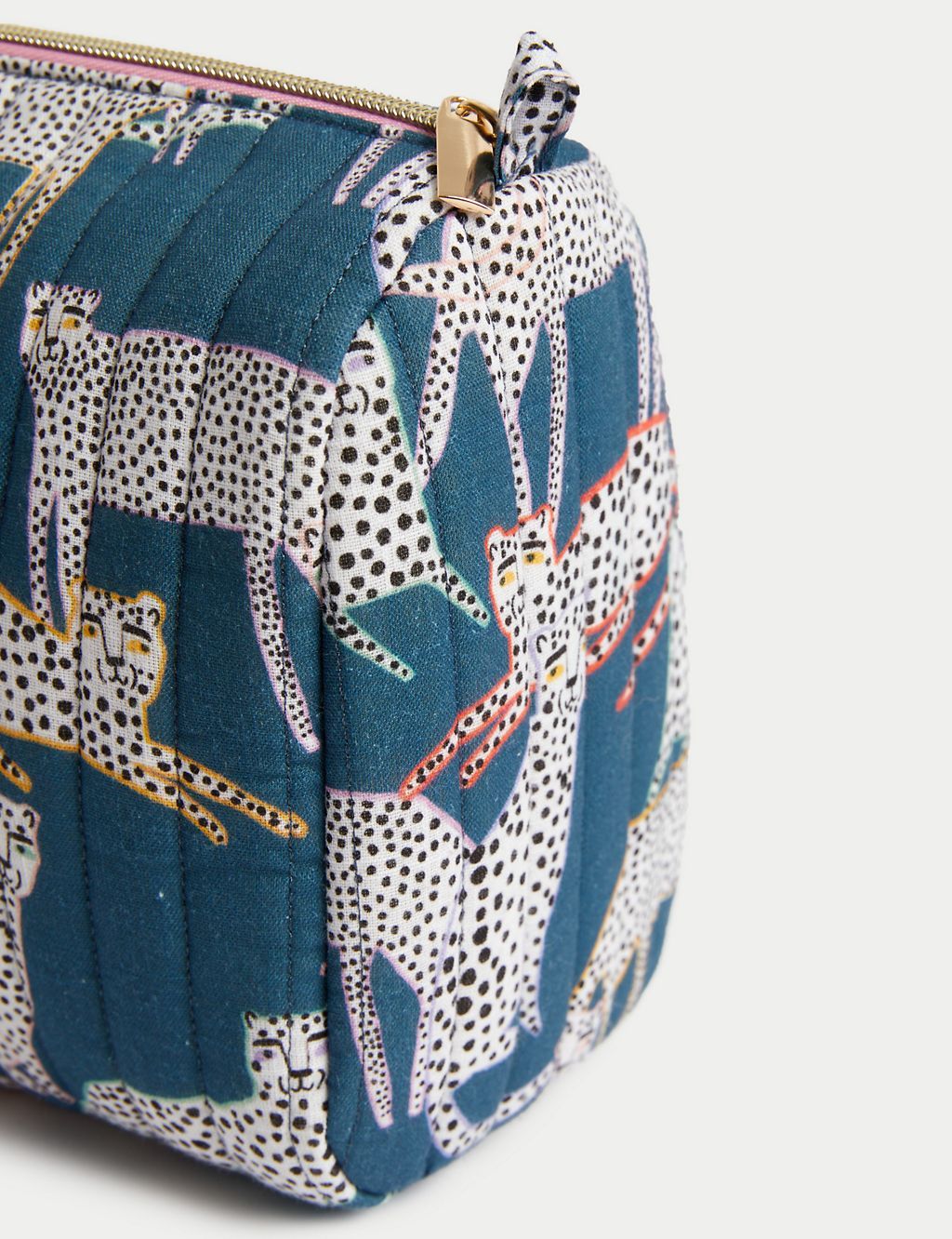 Large Quilted Cheetah Cosmetic Bag