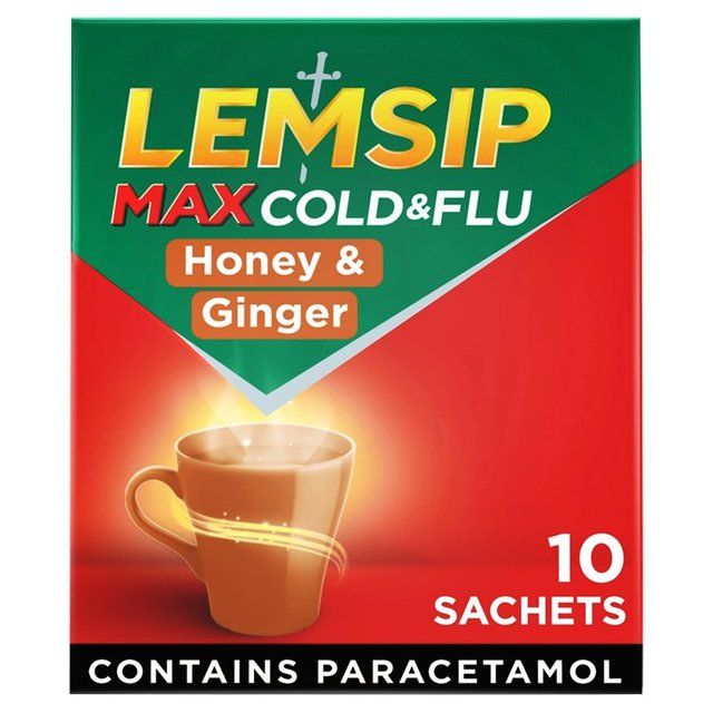 Lemsip Max Cold &amp;amp; Flu Honey &amp;amp; Ginger Sachets Paracetamol   10 per pack