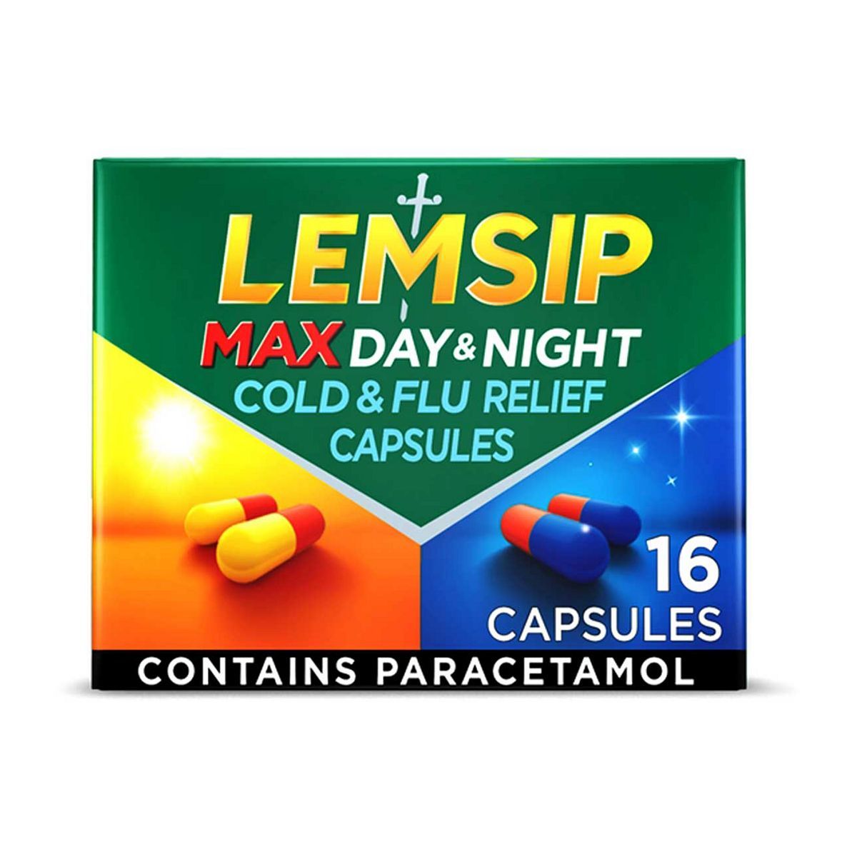 Lemsip Max Day &amp;amp; Night Cold &amp;amp; Flu Relief Capsules - 16 Capsules
