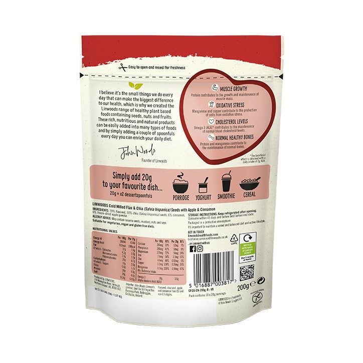 Linwoods Milled Flaxseed, Chia Seed, Apple &amp;amp; Cinnamon 200g