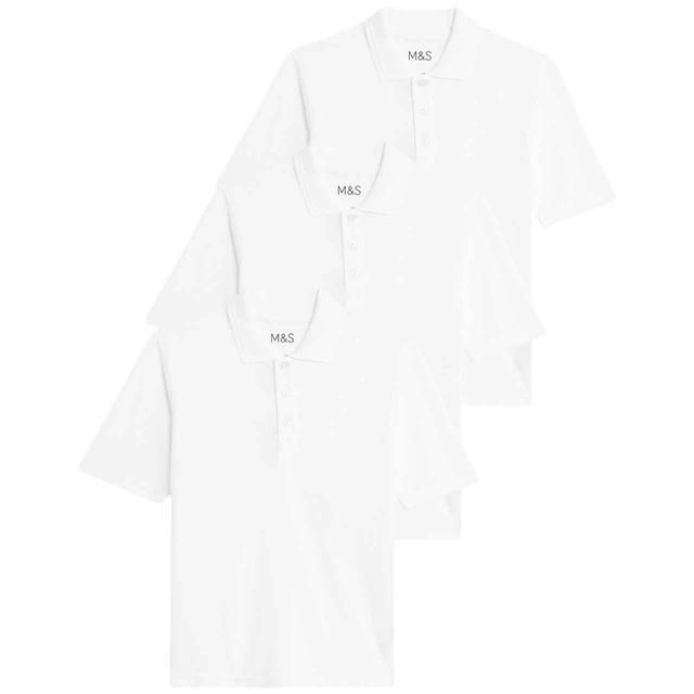 M&amp;amp;S 3pk Unisex Polo Shirt 3-14 Years White