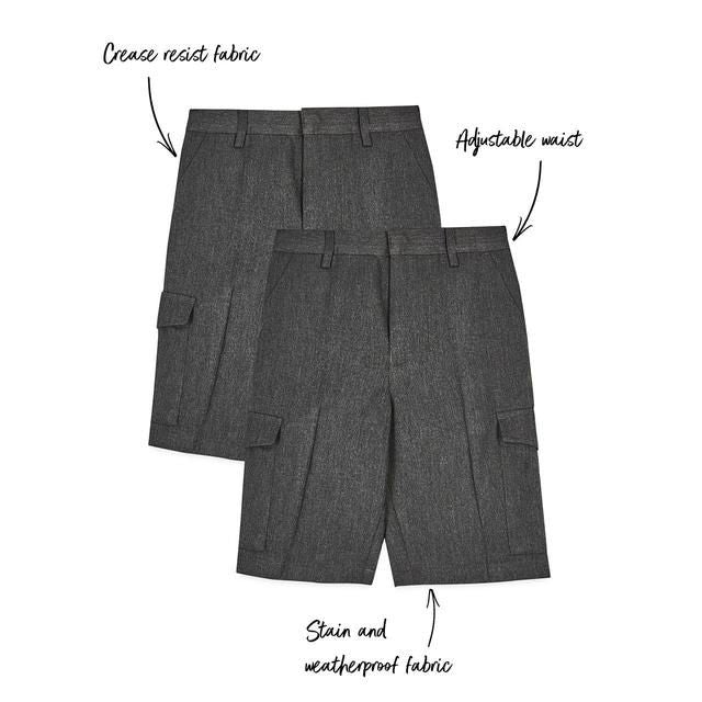 M&amp;amp;S Boys Regular Leg Cargo School Shorts 4-14 Years Grey