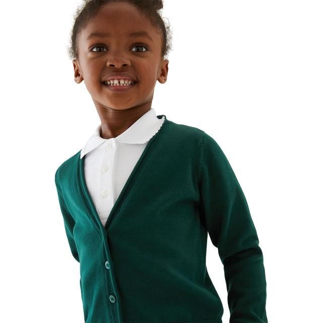 M&amp;amp;S Green 2pk Cotton Cardigan with Staynew 3-14 Years