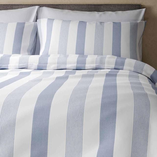 M&amp;amp;S Hadley Pure Cotton Striped Bedding Set Single-Super King Blue Mix