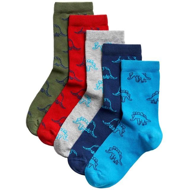 M&amp;amp;S Kids Cotton Rich Dinosaur Socks Grey 5 Pack
