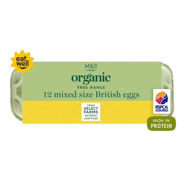 M&amp;amp;S Organic British 12 Free Range Mixed Size Eggs   12 per pack