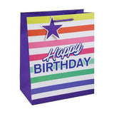 Eurowrap Stripe Happy Birthday Gift Bag (Pack of 12) (M)
