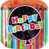 Unique Party Paper Striped Birthday Plates (Pack of 10)