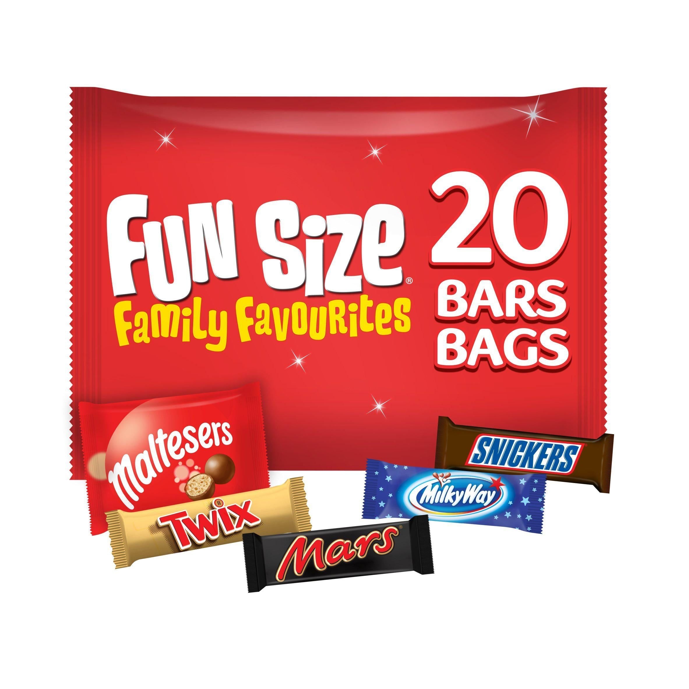 Mars Snickers Twix Maltesers &amp;amp; Milky Way Funsize Milk Chocolate Bars 20 Packs