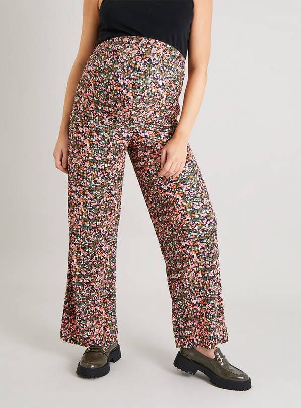 MATERNITY Ditsy Floral Pliss&amp;eacute; Kick Flare Trousers 16