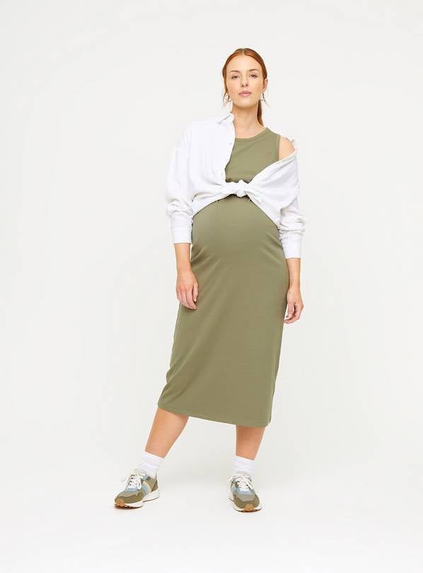 MATERNITY Nursing Khaki Sleeveless Ribbed Dress 20