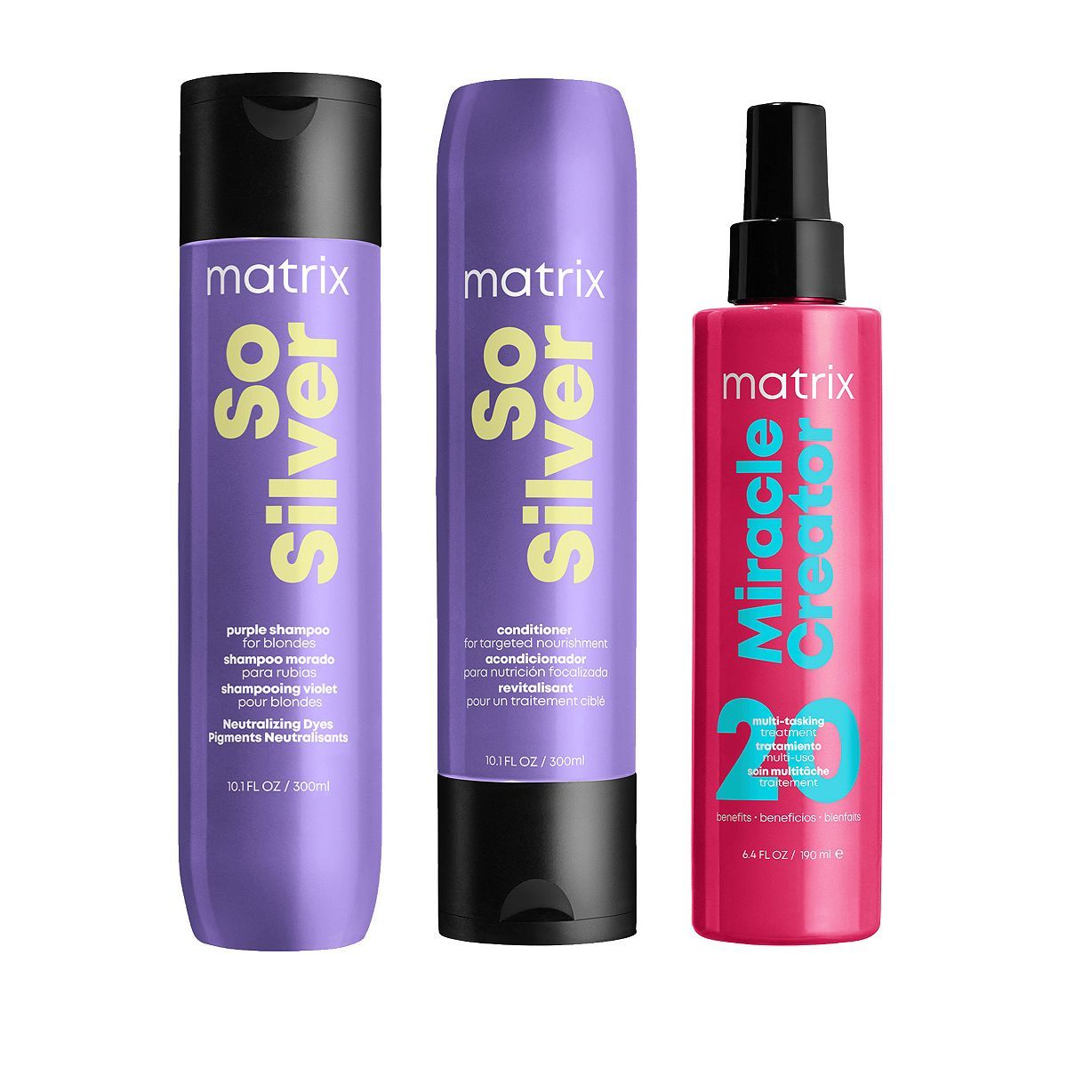 Matrix So Silver Purple Shampoo, Nourishing conditioner &amp;amp; Miracle Creator 20, For Blonde, Grey, Silver Hair
