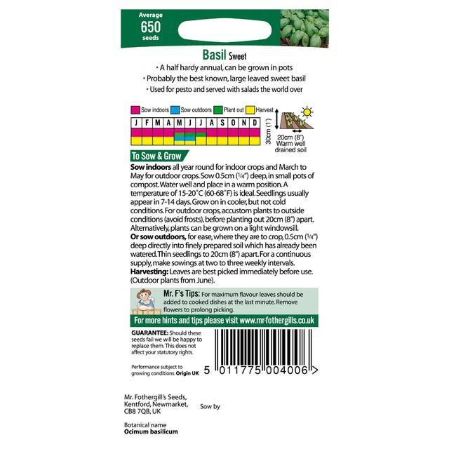 Mr Fothergill's Seeds - Basil Sweet