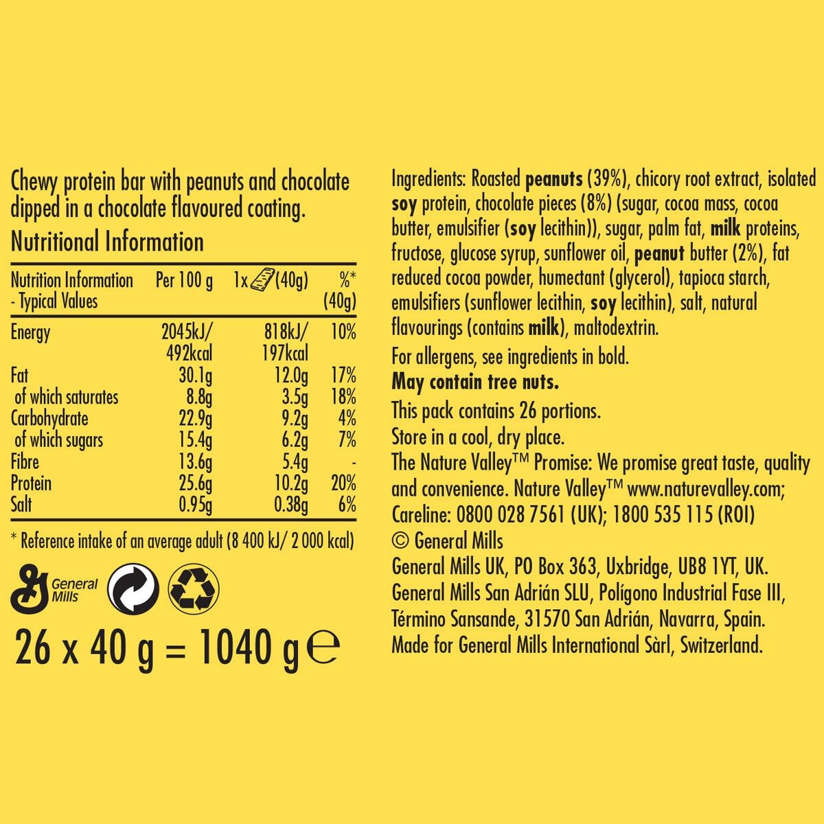 Nature Valley Protein Bar Peanut &amp;amp; Chocolate, 26 x 40g