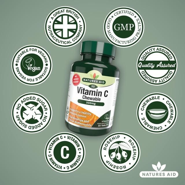 Natures Aid Chewable Vitamin C Supplement Capsules 500mg    50 per pack