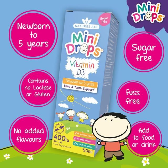 Natures Aid Infant's &amp;amp; Kid's Vitamin D3 Supplement Mini Drops Newborn-5yrs    50ml