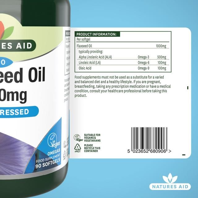 Natures Aid Vegetarian Flaxseed Oil 1000mg Capsules   90 per pack