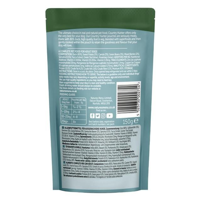 Natures Menu Country Hunter Duck Wet Dog Food Pouches   6 x 150g