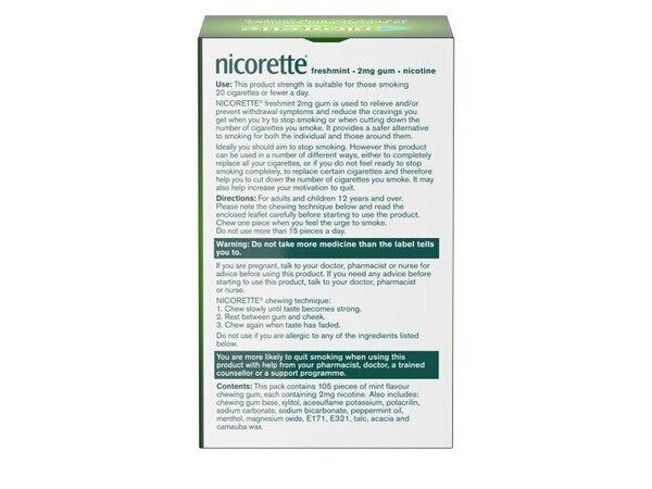 Nicorette&amp;reg; Freshmint 2mg Nicotine Gum 105s (Stop Smoking)