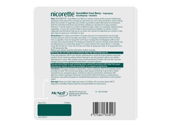 Nicorette&amp;reg; QuickMist Berry 1mg Mouthspray Duo (Stop Smoking)