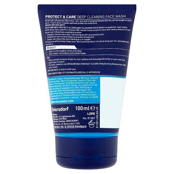 NIVEA MEN Deep Cleaning Face Wash Protect &amp;amp; Care, 100ml